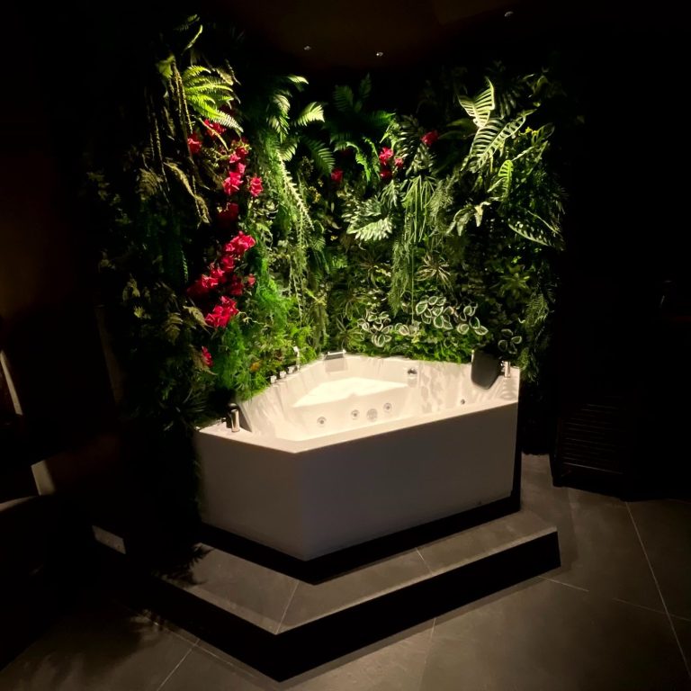 Nuestro espacio de balneoterapia en un oasis de naturaleza y musica suave para sellar el tratamiento Hammam Malaki en Royale Beauty Hammam 